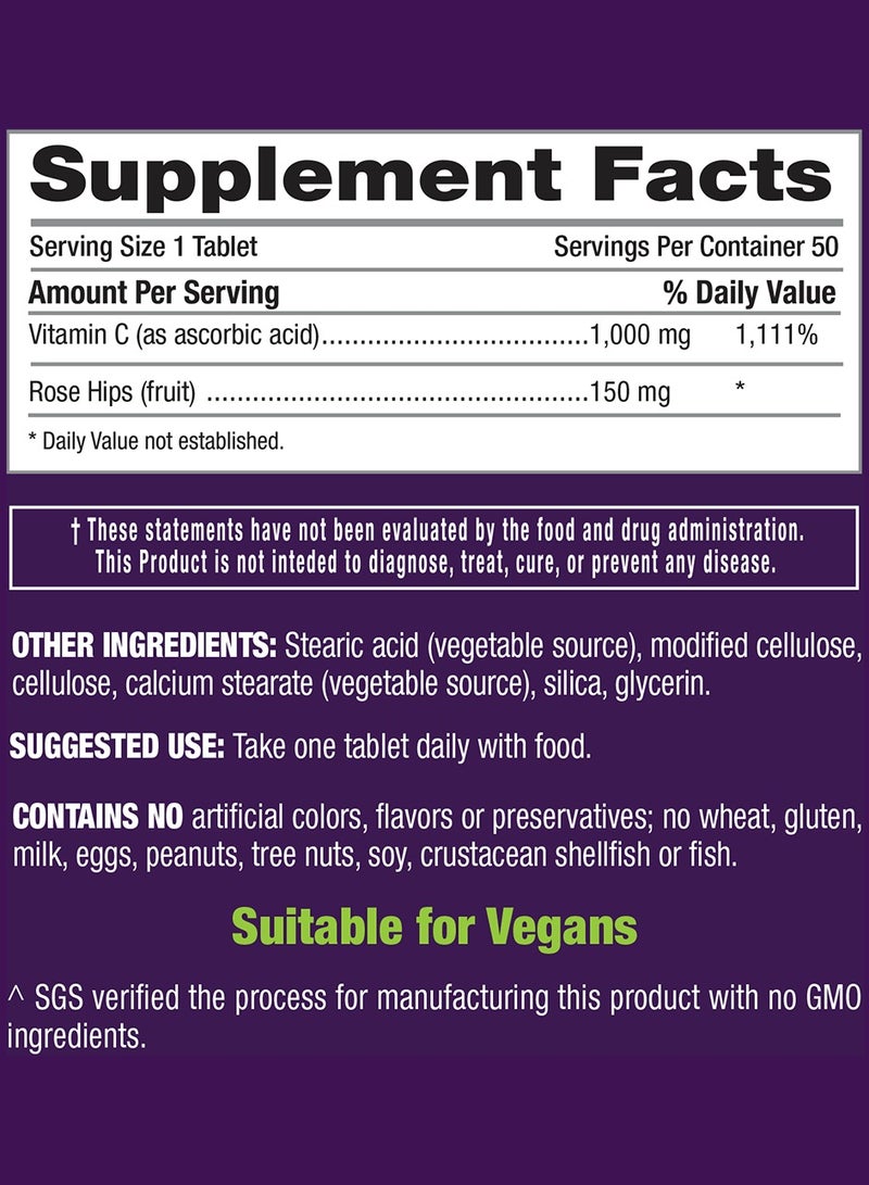 iVitamin C 1000mg Prolonged Release Plus Rose Hips 50 Vegan Tablets – gluten free