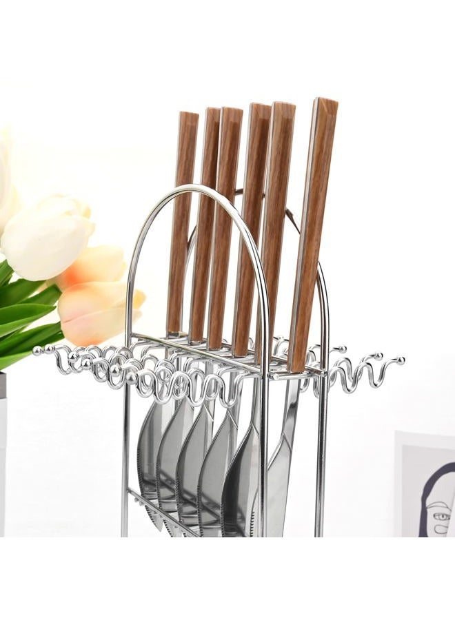 Snplowum Silverware Set, 24 Piece Mirror Flatware Set With Stand, Stainless Steel Utensils With Wooden Handle, A Complete Cutlery Set For Most Families, Service For 6 - Image 5
