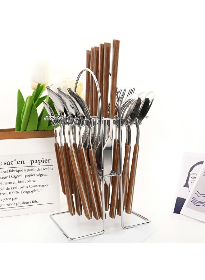 Snplowum Silverware Set, 24 Piece Mirror Flatware Set With Stand, Stainless Steel Utensils With Wooden Handle, A Complete Cutlery Set For Most Families, Service For 6 - Image 2