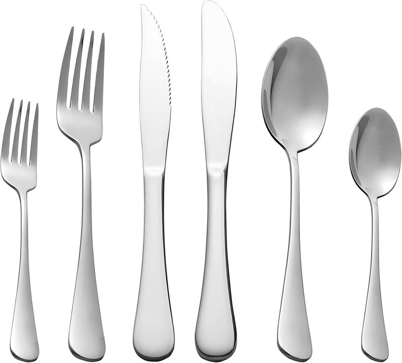 Selafun 24 Piece Silver Flatware SetStainless Steel Silverware SetTitanium Plating Tableware Cutlery Set Utensil Set for Kitchens Dishwasher SafeService for 4 - Image 1