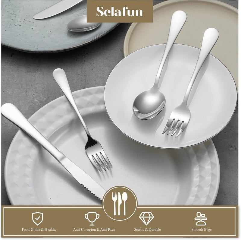 Selafun 24 Piece Silver Flatware SetStainless Steel Silverware SetTitanium Plating Tableware Cutlery Set Utensil Set for Kitchens Dishwasher SafeService for 4 - Image 4