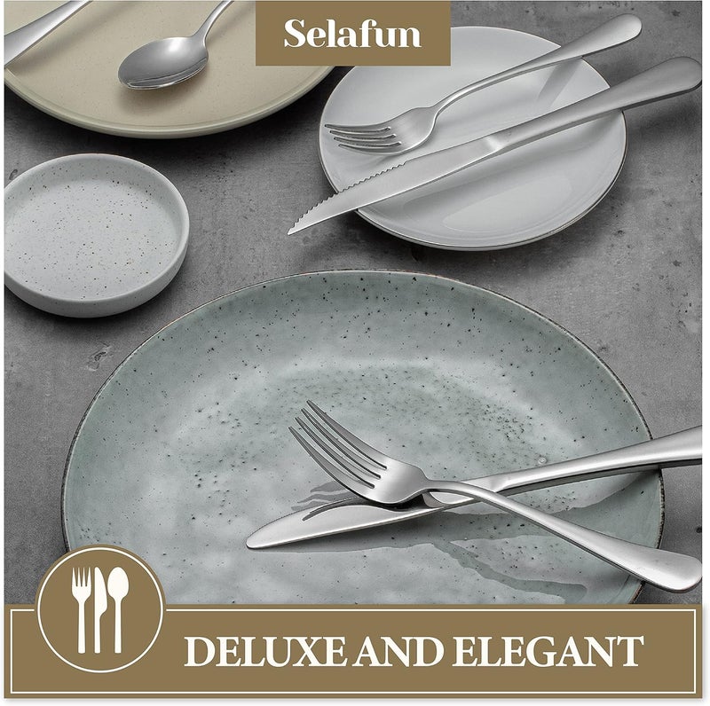 Selafun 24 Piece Silver Flatware SetStainless Steel Silverware SetTitanium Plating Tableware Cutlery Set Utensil Set for Kitchens Dishwasher SafeService for 4 - Image 5