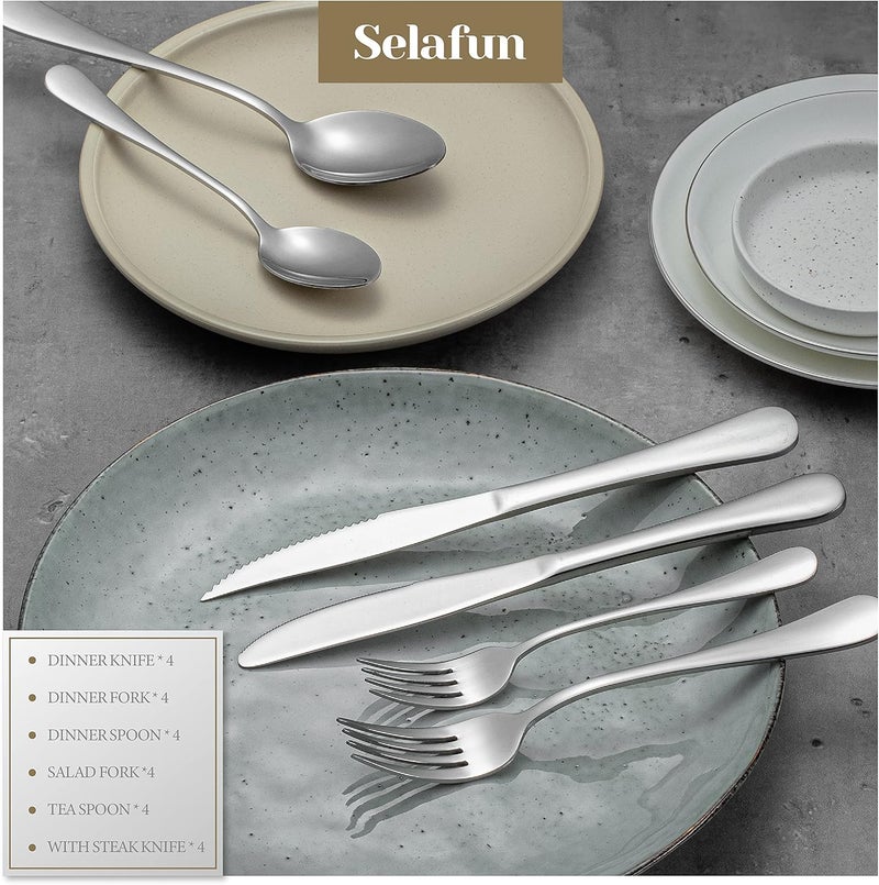 Selafun 24 Piece Silver Flatware SetStainless Steel Silverware SetTitanium Plating Tableware Cutlery Set Utensil Set for Kitchens Dishwasher SafeService for 4 - Image 3
