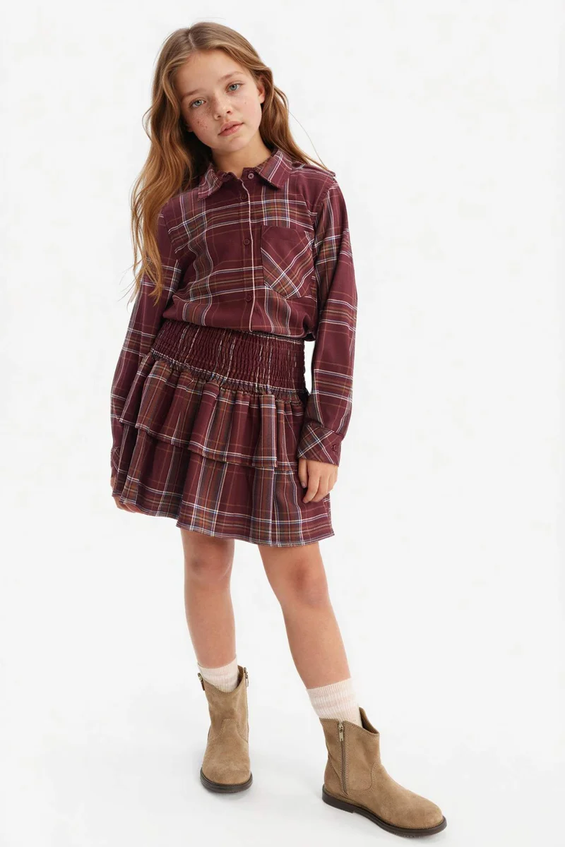 ديفاكتو Girl Oxford Plaid Long Sleeve Shirt