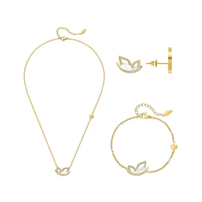 POLICE Birdy Gold Plated MOP Necklace, Bracelet, Earrings Set Box for Women's