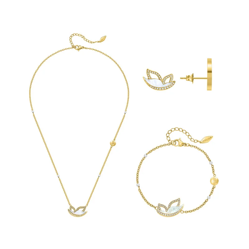 POLICE Birdy Gold Plated MOP Necklace, Bracelet, Earrings Set Box for Women's