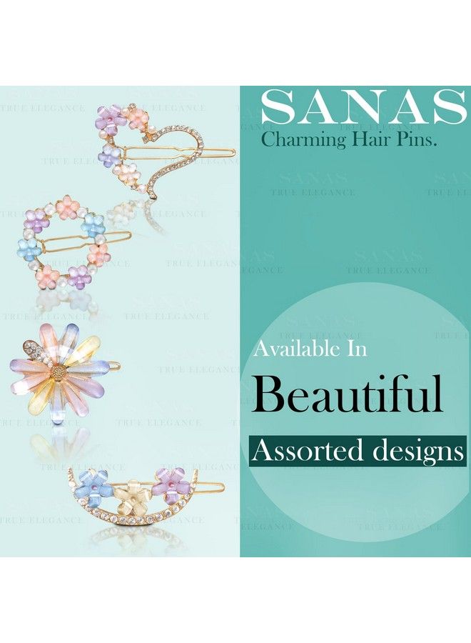 Sanas Girls Hair Accessories 4Pcs Fancy Hair Pins Fashion Pins Rhinestone Hair Clip Metal Hair Pin Decorative Hair Clips Hair Pins Fancy Geometric Shape Cute Hair Pins 4Pcs - Image 4