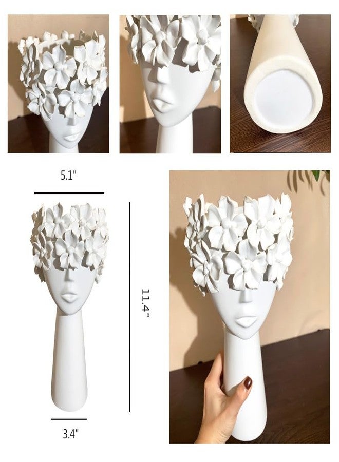 FUNSOBA Ceramic Sculpture Female Head Face Flower Vase Decoration, Unique White Centerpiece for Home Decor - Image 2