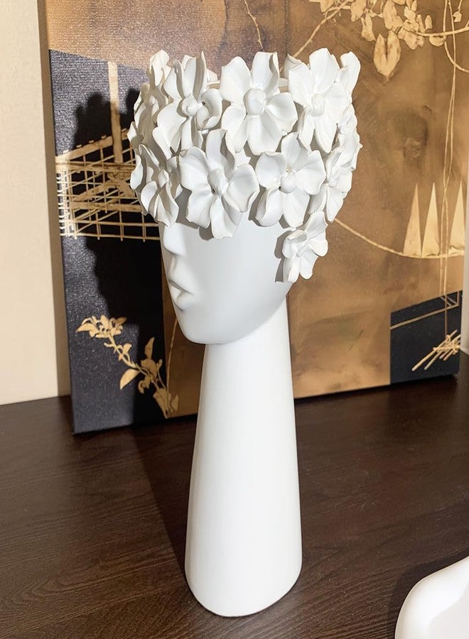 FUNSOBA Ceramic Sculpture Female Head Face Flower Vase Decoration, Unique White Centerpiece for Home Decor - Image 5