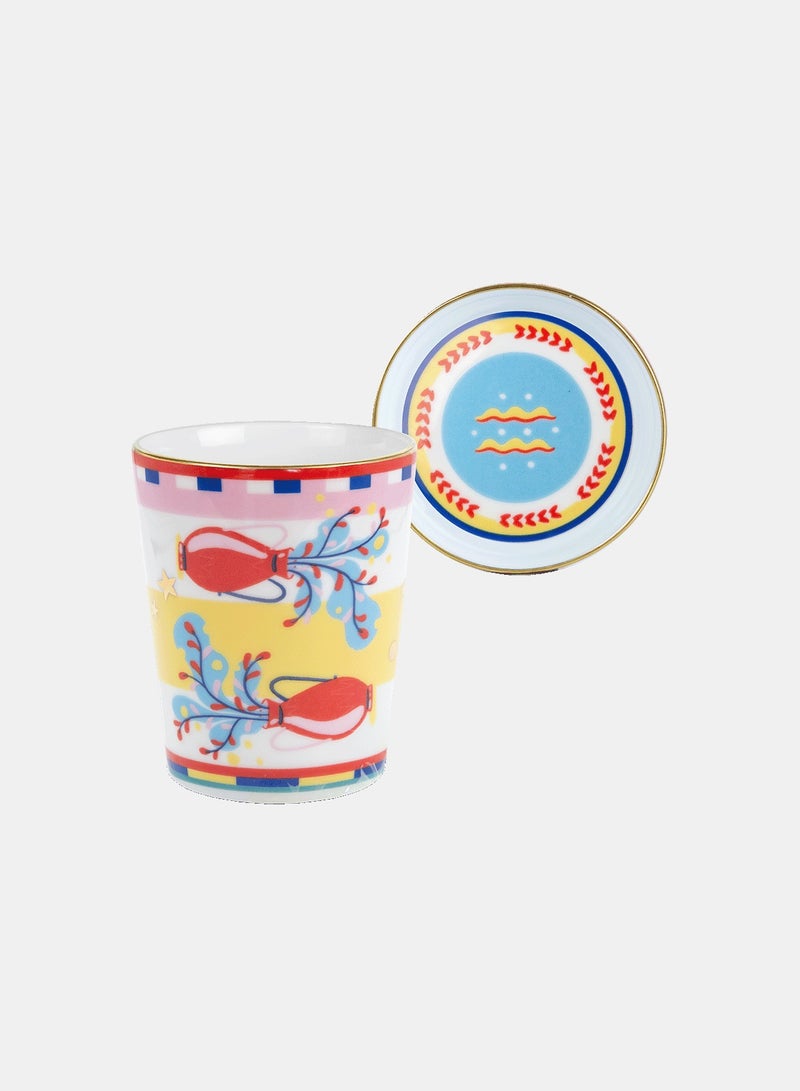 Baci milano Porcelain Cup with Lid/Saucer – Aquarius (Ø 9 cm, H 12 cm) - Image 1