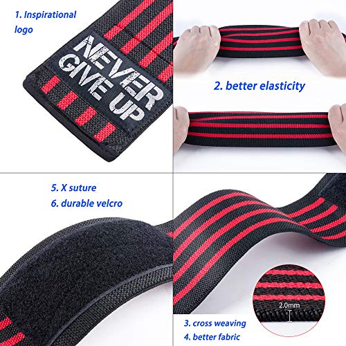 HYFAN Professional Elbow Wraps Elastic Straps Brace Support Protector for Weightlifting Workout Bodybuilding Gym Fitness (Four Stripe, Red) - Image 3