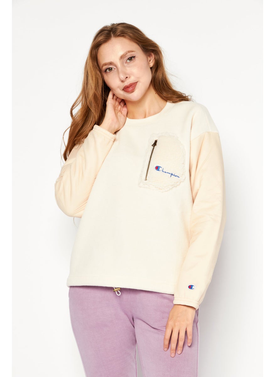 Champion ملابس رياضية نسائية ذات أكمام طويلة خارجية سويت شيرت، بيج  - Image 1