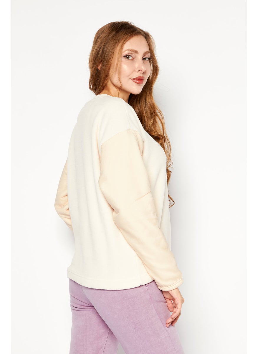 Champion ملابس رياضية نسائية ذات أكمام طويلة خارجية سويت شيرت، بيج  - Image 3