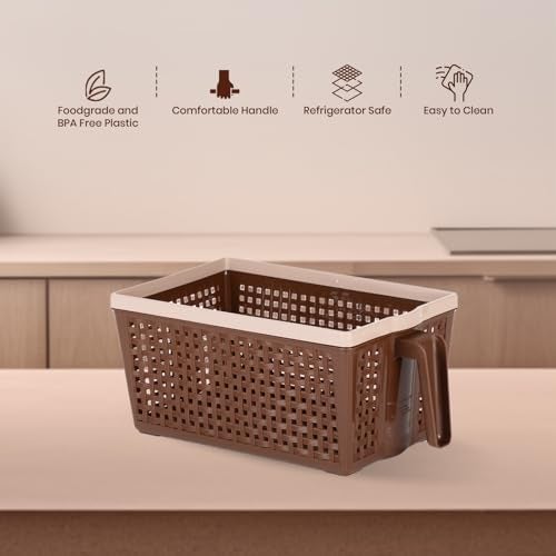 Nayasa Frill No. 2 Plastic Fruit Basket | 6 Litre | Rectangle Veg Baskets For Storage In Kitchen | Food Basket For Kitchen | Brown - Image 4