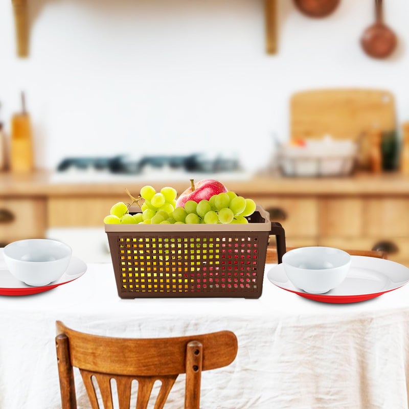 Nayasa Frill No. 2 Plastic Fruit Basket | 6 Litre | Rectangle Veg Baskets For Storage In Kitchen | Food Basket For Kitchen | Brown - Image 3