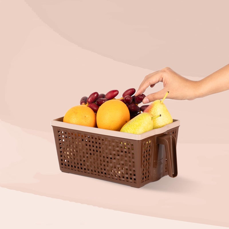 Nayasa Frill No. 2 Plastic Fruit Basket | 6 Litre | Rectangle Veg Baskets For Storage In Kitchen | Food Basket For Kitchen | Brown - Image 5