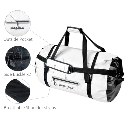 Buffalo Gear Waterproof Duffle Bag 80L Travel Duffel Dry Bag for Kayaking, Rafting, Boating, Fishing, Camping, White - Image 3