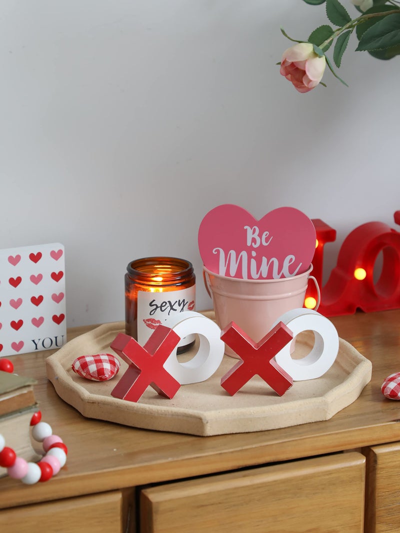 WODOHOLO XOXO عيد الحب طبقات صينية ديكور XOXO علامة خشبية رومانسية الجدول محور عيد الحب منضدية D؟ كور للمنزل حفل زفاف - Image 2