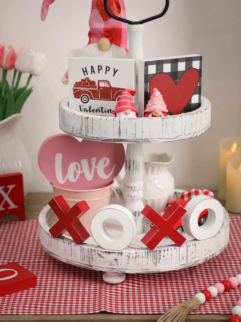 WODOHOLO XOXO عيد الحب طبقات صينية ديكور XOXO علامة خشبية رومانسية الجدول محور عيد الحب منضدية D؟ كور للمنزل حفل زفاف - Image 4