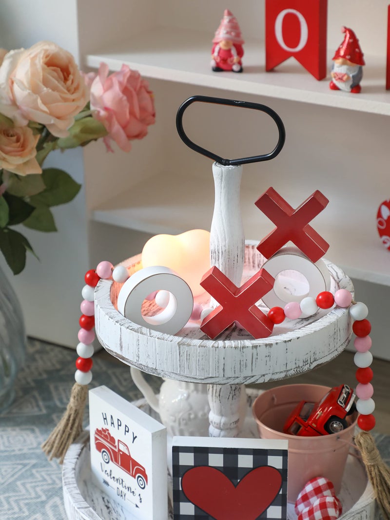 WODOHOLO XOXO عيد الحب طبقات صينية ديكور XOXO علامة خشبية رومانسية الجدول محور عيد الحب منضدية D؟ كور للمنزل حفل زفاف - Image 5