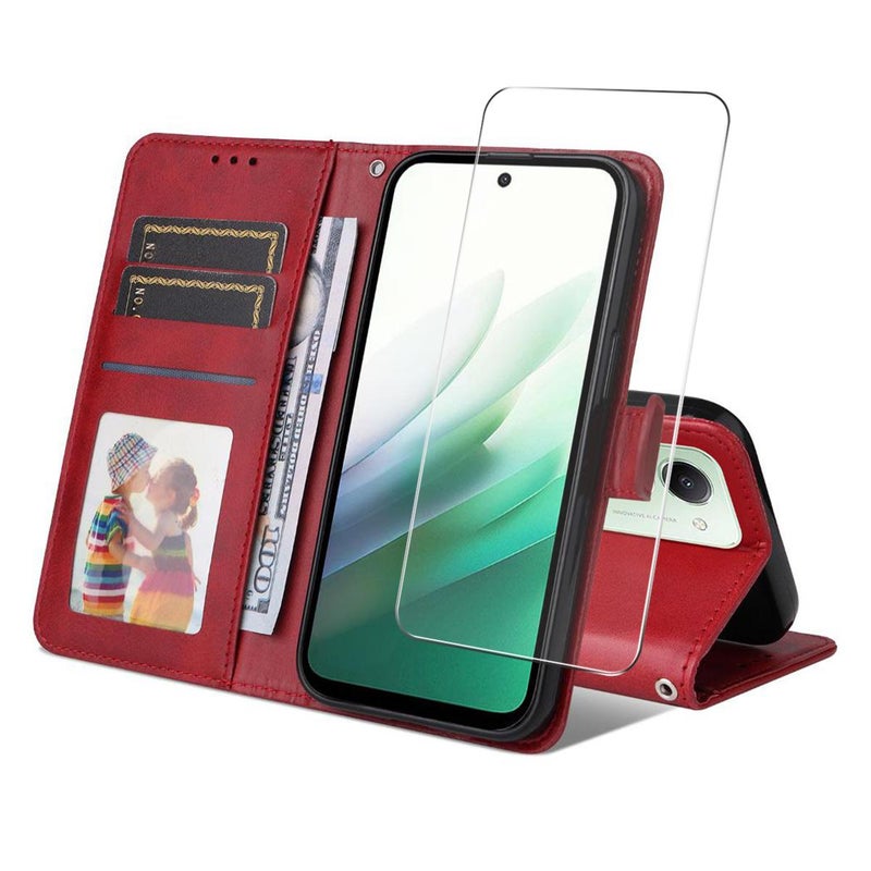 إنكاي جراب هاتف من جلد العجل الملمس مع غشاء شاشة لهاتف Redmi 15 5G Global / 15 4G Sea 169.5 مم محفظة بطاقات مع غشاء شاشة (أحمر) - Image 1