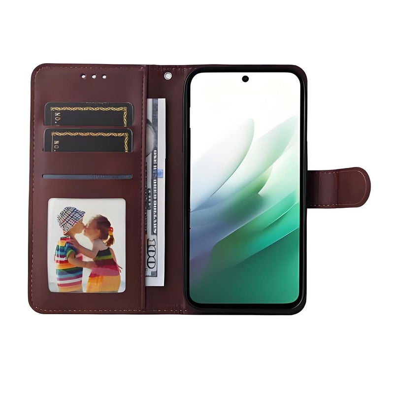 إنكاي جراب هاتف من جلد العجل الملمس مع غشاء شاشة لهاتف Redmi 15 5G Global / 15 4G Sea 169.5 مم محفظة بطاقات مع غشاء شاشة (أحمر) - Image 3