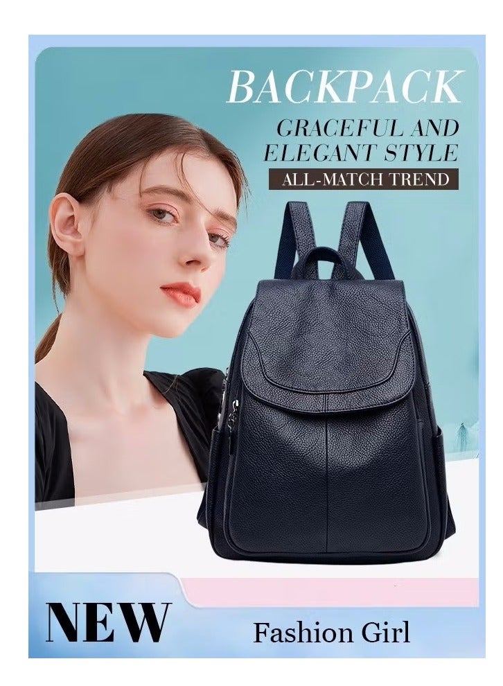 Casual Backpack Women's New All-Match Large-Capacity Soft Leather Schoolbag Outdoor Travel Backpack Ladies Bag - Image 1