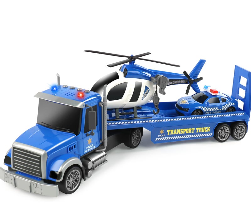 Dwi Dowellin 27 Large Friction Powered Police Truck Toy with Car and HelicopterSemi Truck Toys for 3 4 5 6 Years Old Toddlers Kids Boys Girls Gift - Image 2