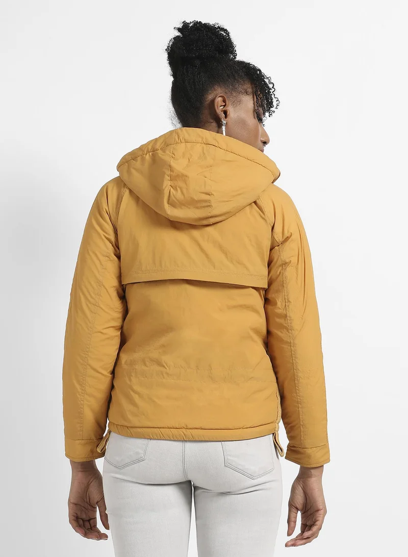 Pinacolada  Women's Yellow Solid Puffer Jacket With Tie-Up Details for Women | Best Price UAE