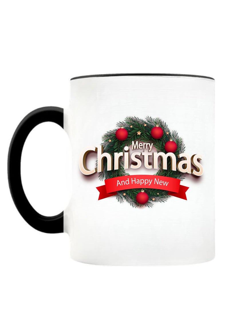 RYN Merry Christmas Design Printed Ceramic Coffee Mug Suitable Gift for Christmas | Christmas Theme| Christmas Decor | Gifts for Friends| Gift for Employees (Two Tone Black Mug, Design 9) - Image 1