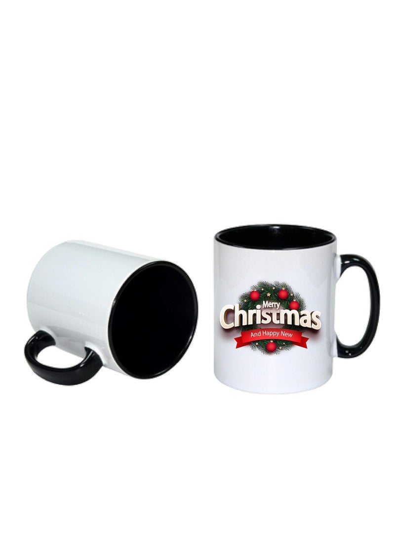RYN Merry Christmas Design Printed Ceramic Coffee Mug Suitable Gift for Christmas | Christmas Theme| Christmas Decor | Gifts for Friends| Gift for Employees (Two Tone Black Mug, Design 9) - Image 2