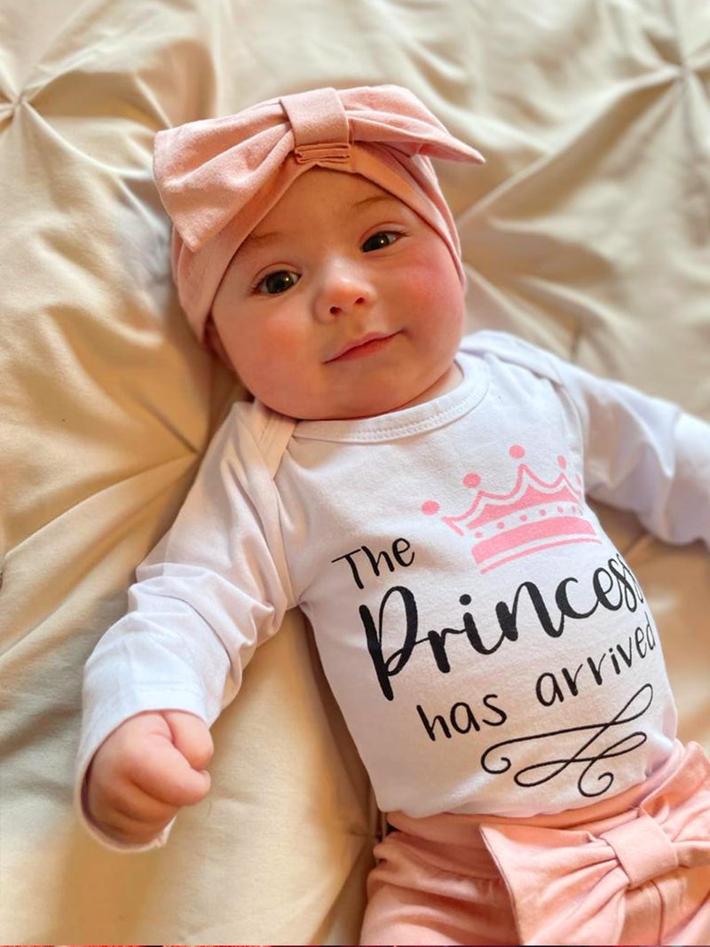 TyeSmo Newborn Girl Clothes Newborn Girl Outfits The Princess Has Arrived White Ruffle Long Sleeve Romper Pink Pant Sets Baby Girls New Born Clothes With Headband - Image 2