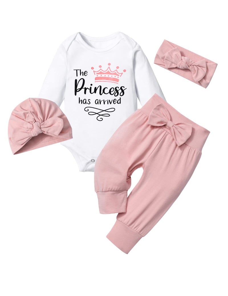 TyeSmo Newborn Girl Clothes Newborn Girl Outfits The Princess Has Arrived White Ruffle Long Sleeve Romper Pink Pant Sets Baby Girls New Born Clothes With Headband - Image 1
