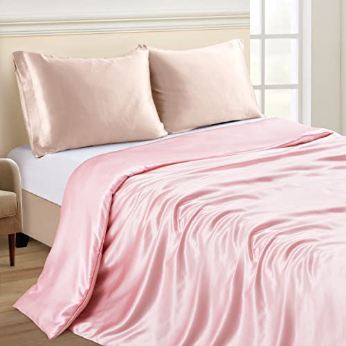 NSGZ 48"x72" Duvet Cover for Weighted Blanket, Silky Soft Satin Weighted Blanket Cover Twin Size Satin Blanket Duvet Cover, Removable Duvet Cover with 8 Ties Secure Fastening, Pink - Image 2