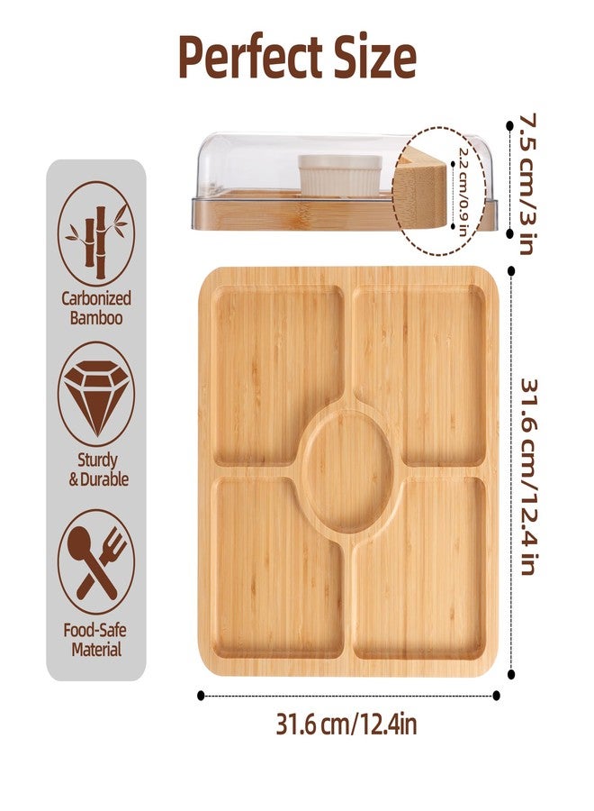 WILLKOMMEN Charcuterie Board with Lid- 5 Compartment Carbonized Bamboo Serving Tray with Locking Lid, Square Serving Platter Divided Serving Dishes for Party Cheese Snack Fruit - Image 2