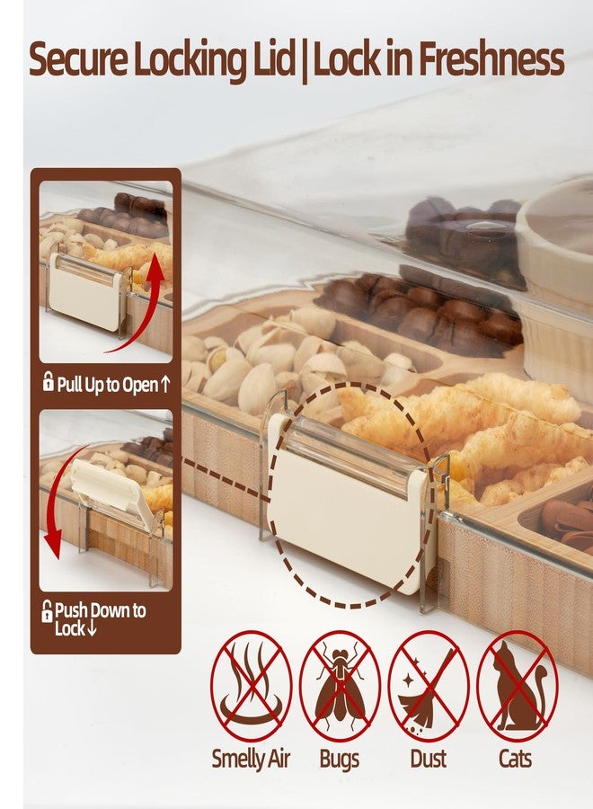 WILLKOMMEN Charcuterie Board with Lid- 5 Compartment Carbonized Bamboo Serving Tray with Locking Lid, Square Serving Platter Divided Serving Dishes for Party Cheese Snack Fruit - Image 3
