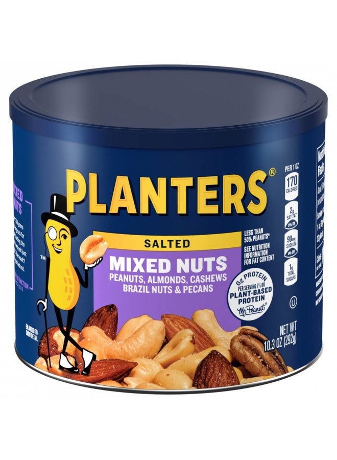 PLANTERS Salted Mixed Nuts, Party Snacks, Plant-Based Protein 10.3oz (1 Canister) - Image 1