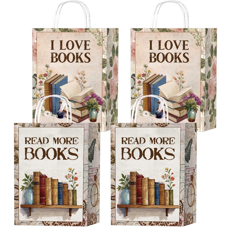 Wxiben Book Themed Party Decorations - 16 Pcs Book Club Party Favor Bags, Vintage Flower Goodie Candy Wrapping Paper Bags with Handles, Reading Theme Decor Supplies for Girls Women - Image 1