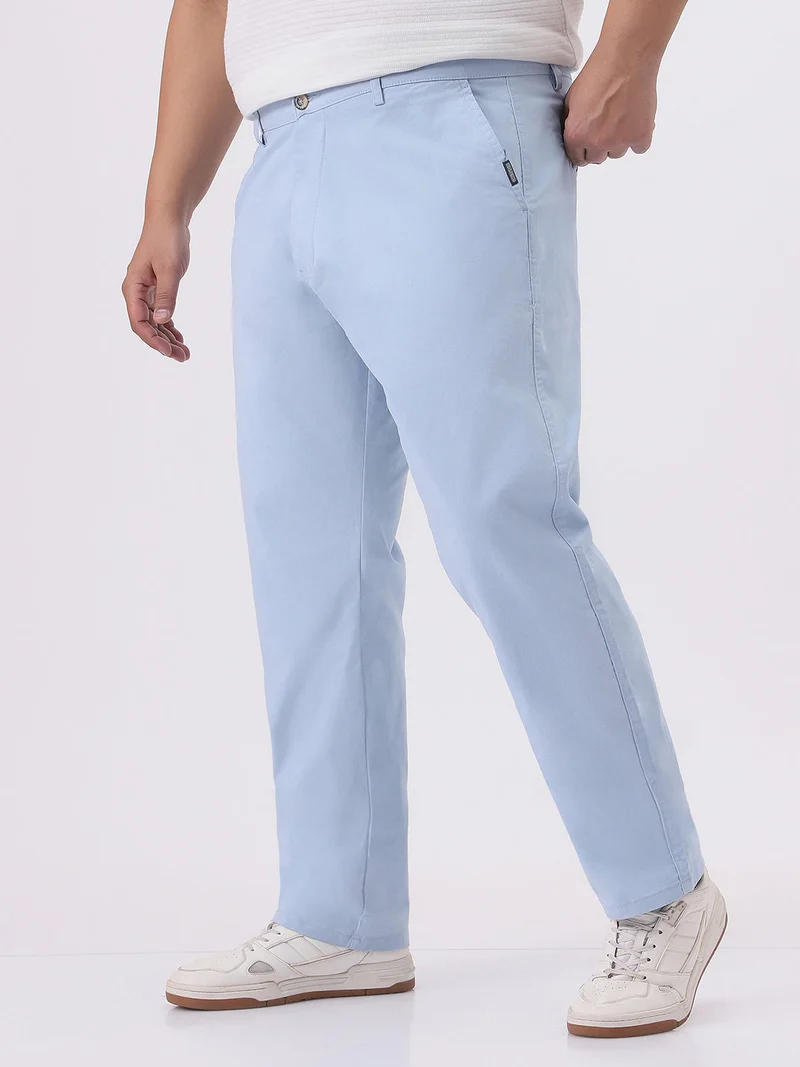 أوربانو فاشن Urbano Plus Men's Light Sky Blue Cotton Regular Fit Casual Chinos Trousers Stretch