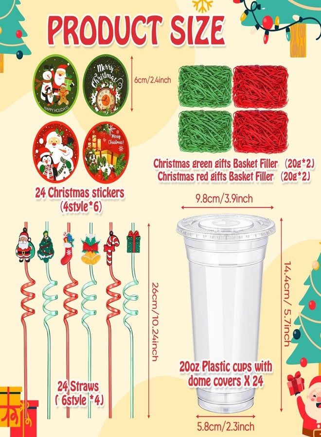 Vesici 124 Pcs Christmas Plastic Cups Bulk with Lids Straws Stickers Raffia Snowman Santa Claus Plastic Cups Xmas Disposable Clear Mugs Party Favor Holiday Birthday Wedding Party Supplies, 24 Sets - Image 2