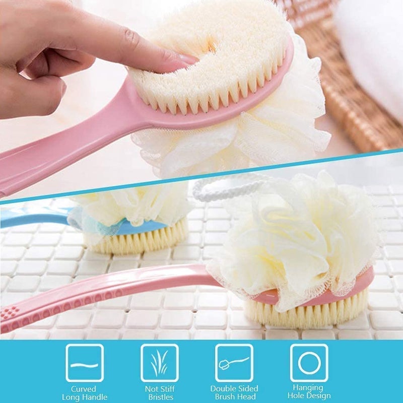 MOKRUSH 2 in 1 Back Body Bath Brush with Bristles and Loofah, Curved Long Handle, Dry/Wet Use - Image 4