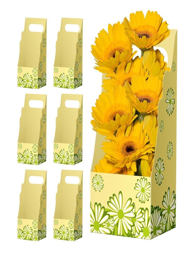 Linelglobal 6 Pcs Mother's Day Flower Wrapping Boxes with handle Florist Bouquet Packaging Boxes for Wedding Birthday Party Arrangements Floral Arrangement Supplies, Yellow - Image 1