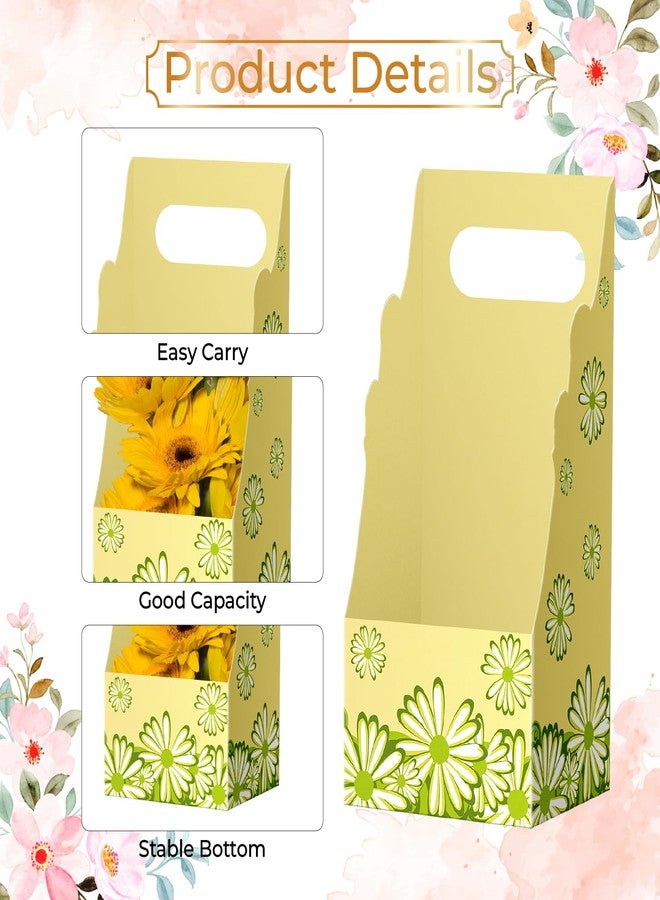 Linelglobal 6 Pcs Mother's Day Flower Wrapping Boxes with handle Florist Bouquet Packaging Boxes for Wedding Birthday Party Arrangements Floral Arrangement Supplies, Yellow - Image 3