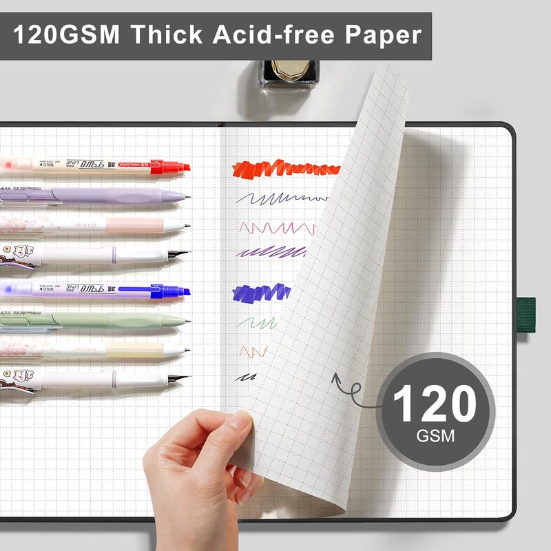 دفتر ملاحظات A5 ورق مربعات - 120 GSM غلاف صلب جلدي مع ملاحظات لاصقة، 160 صفحة دفتر شبكي للنساء والرجال والعمل والمدرسة والرسم البياني والهندسة، 14.5 × 21 سم - أسود - Image 2