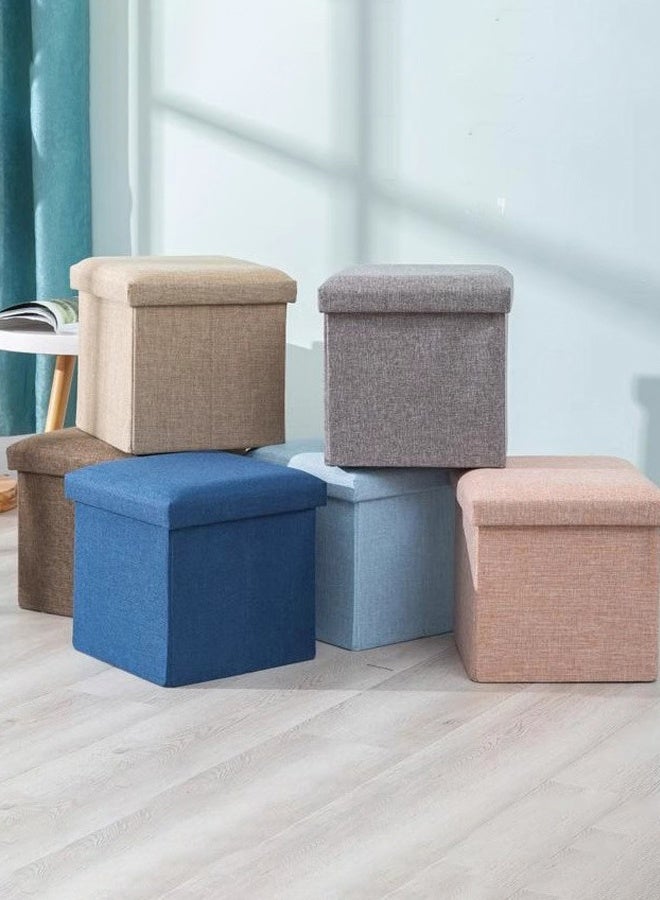 Hanayo Large Storage Stool Footstool Multifunctional Foldable Cube Storage Organizer Cube Stool Box Storage Box Chair Storage Sofa Stool Foot Rest Sitting Box for Bedroom Living Room Hallway(Beige) - Image 2