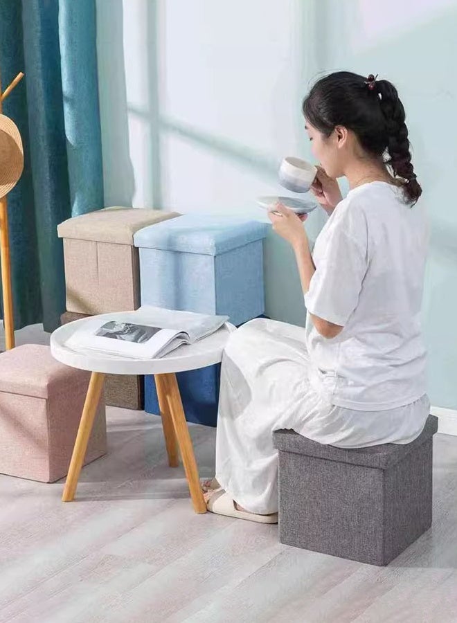 Hanayo Large Storage Stool Footstool Multifunctional Foldable Cube Storage Organizer Cube Stool Box Storage Box Chair Storage Sofa Stool Foot Rest Sitting Box for Bedroom Living Room Hallway(Beige) - Image 3