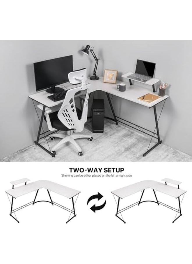 SKY-TOUCH - L Shaped Desk Gaming Desk With Large Monitor Stand Corner Computer Desk For Home Office Study Writing Workstation White 129 * 129 * 74 Cm - Image 1