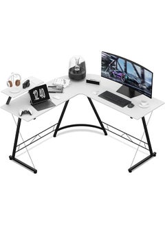 L Shaped Desk Gaming Desk With Large Monitor Stand Corner Computer Desk For Home Office Study Writing Workstation White 129 * 129 * 74 Cm