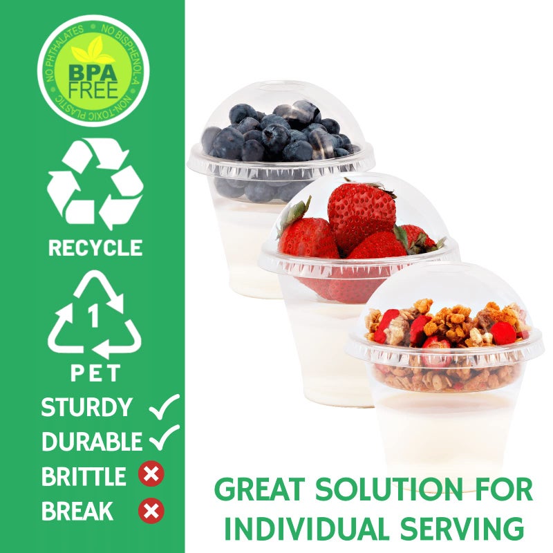 Aatriet 9 oz Clear Plastic Parfait Cups with Insert and Dome Lids No Hole - (50 Sets) Yogurt Fruit Parfait Cups for Kids  for Dips and Veggies  Take Away Breakfast and Snacks. No Leaking - Image 2