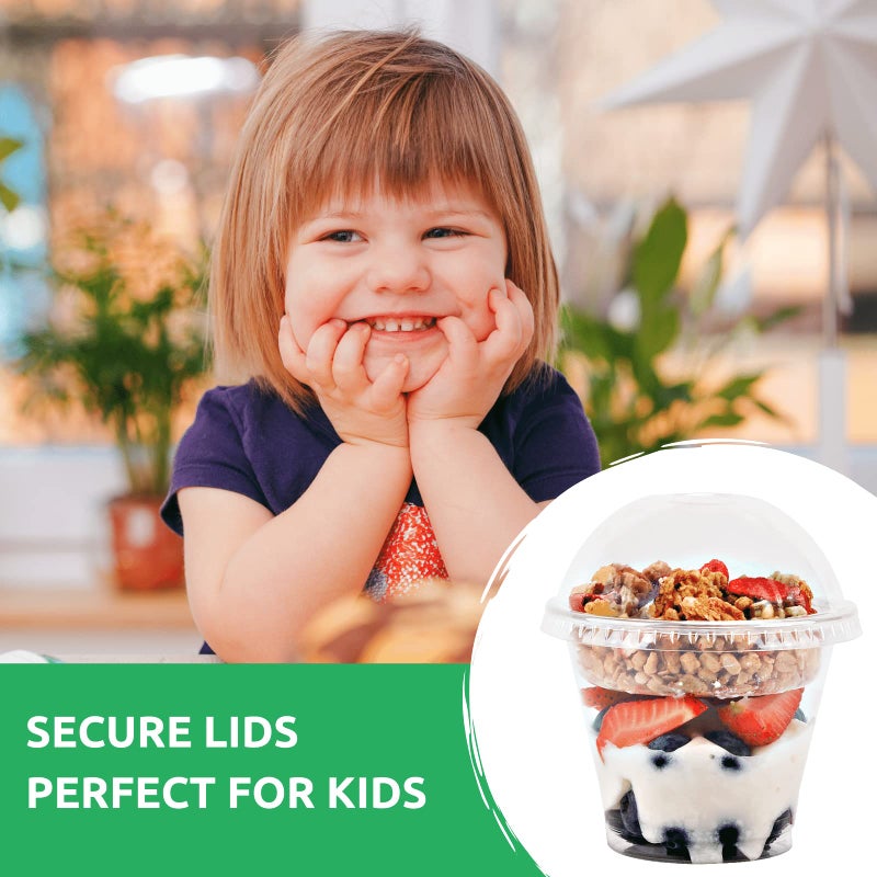Aatriet 9 oz Clear Plastic Parfait Cups with Insert and Dome Lids No Hole - (50 Sets) Yogurt Fruit Parfait Cups for Kids  for Dips and Veggies  Take Away Breakfast and Snacks. No Leaking - Image 5